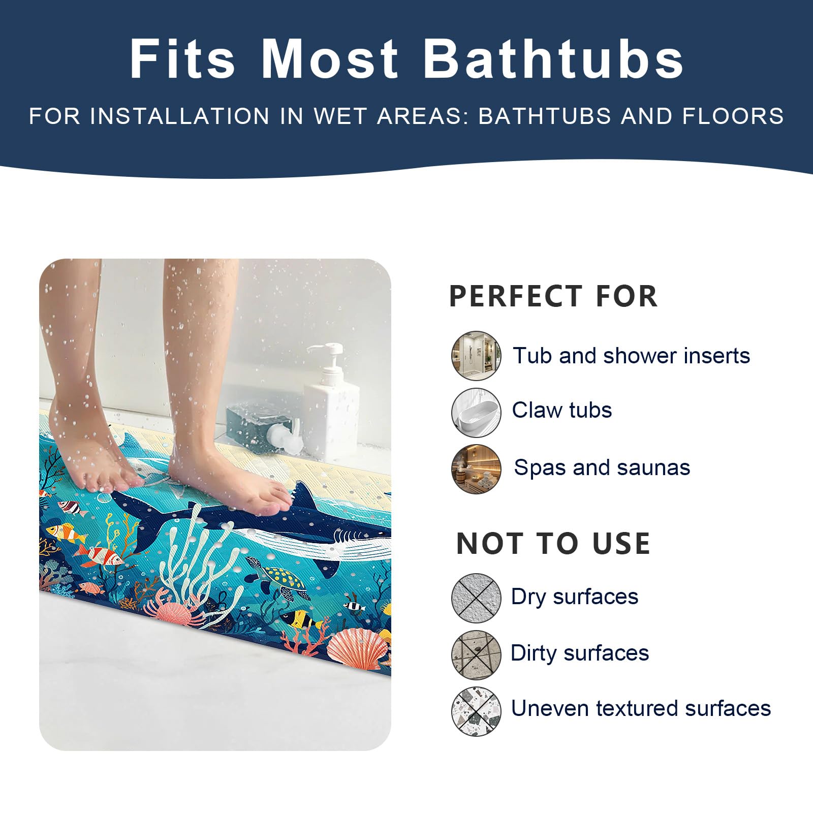 XIYUNTE Baby Bath Mat for Tub Non Slip Kids Bath Mat - 40"x16" Extra Long Bathtub Mat Non Slip Kids, Eco-Friendly Toddler Bath Mats with Suction Cups for Secure Grip, Easy to Clean & Easy Drying