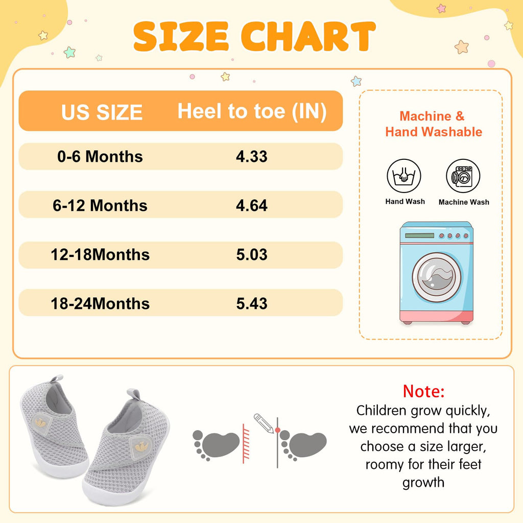 FEETCITY Baby First Walker Shoes Boys Girls Wide Infant Shoes Barefoot Baby Sneakers Newborn Crib Shoe Flexible Infant Shoe Grey