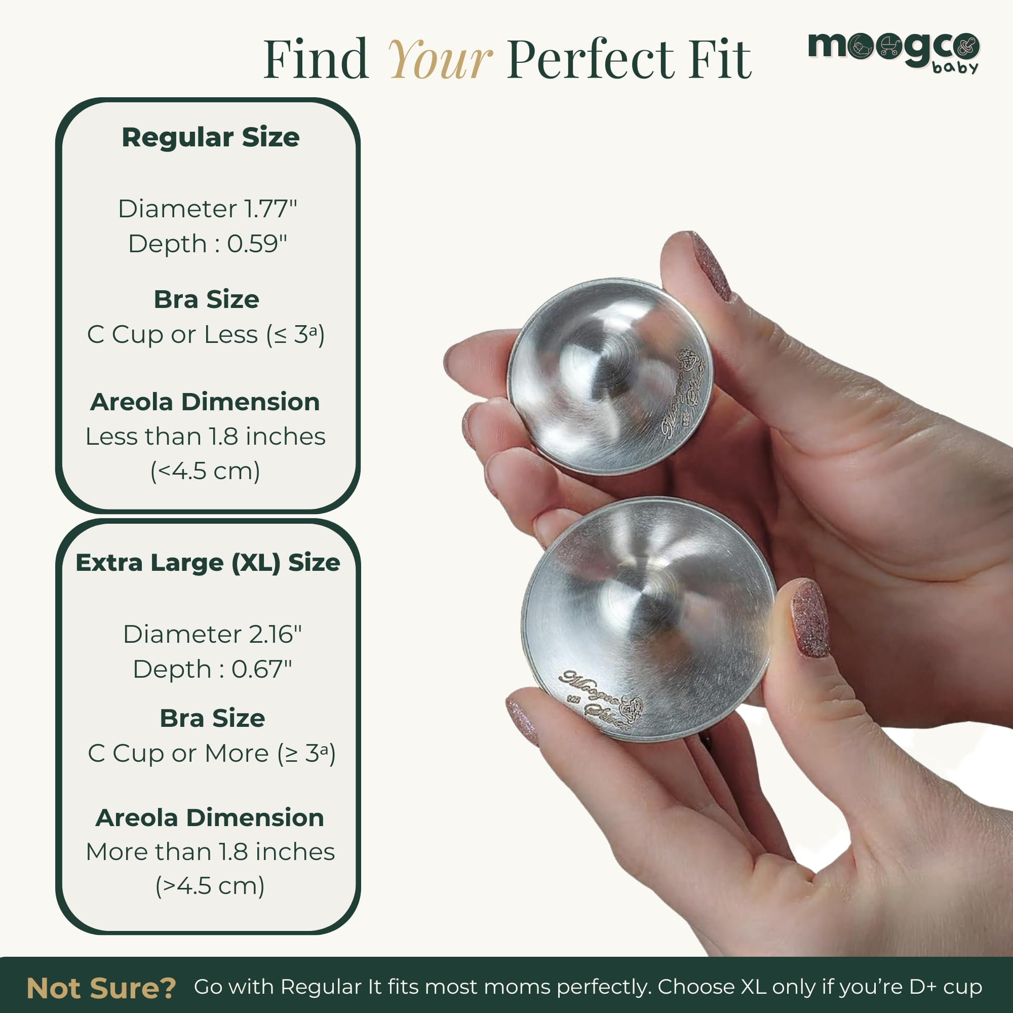 MOOGCO The Original Silver Nursing Cups - Nipple Shields for Nursing Newborn - Breastfeeding Essentials - Newborn Essentials Must Haves - Nipple Covers Breastfeeding - 925 Silver (X-Large)