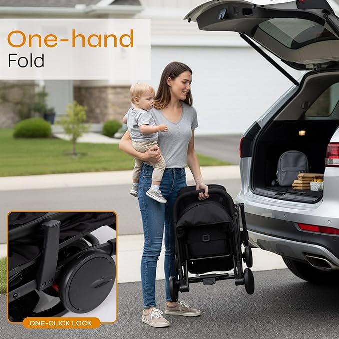 Jovial Lightweight Baby Stroller, Folding Travel Stroller with Reclining Seat, Canopy, 5-Point Safety Harness, Storage Basket, Smooth Wheels, Compact Portable Design (39.8" x 18.7" x 32.3")