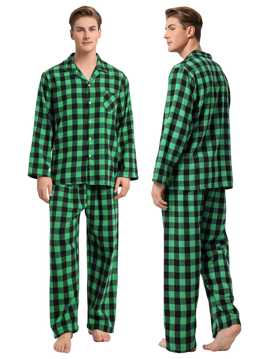 Schbbbta Family Plaid Pajamas Set, Girls Boys 2-Piece Pajamas Set Long Sleeve Sleepwear Button Down Pjs, Black Green, 9-12 Months = Tag 70