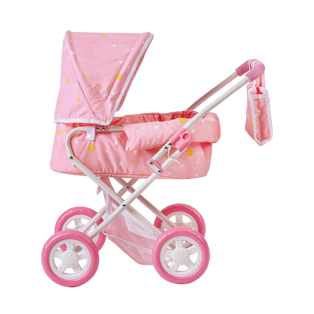 Olivia's Little World - Play Baby Doll Bassinet Stroller, Baby Doll Pram Stroller Buggy for 3 4 5 Year Old Girls, Toy Stroller for Toddlers 1-3, Twinkle Stars Princess Deluxe Toy Stroller - Pink/White