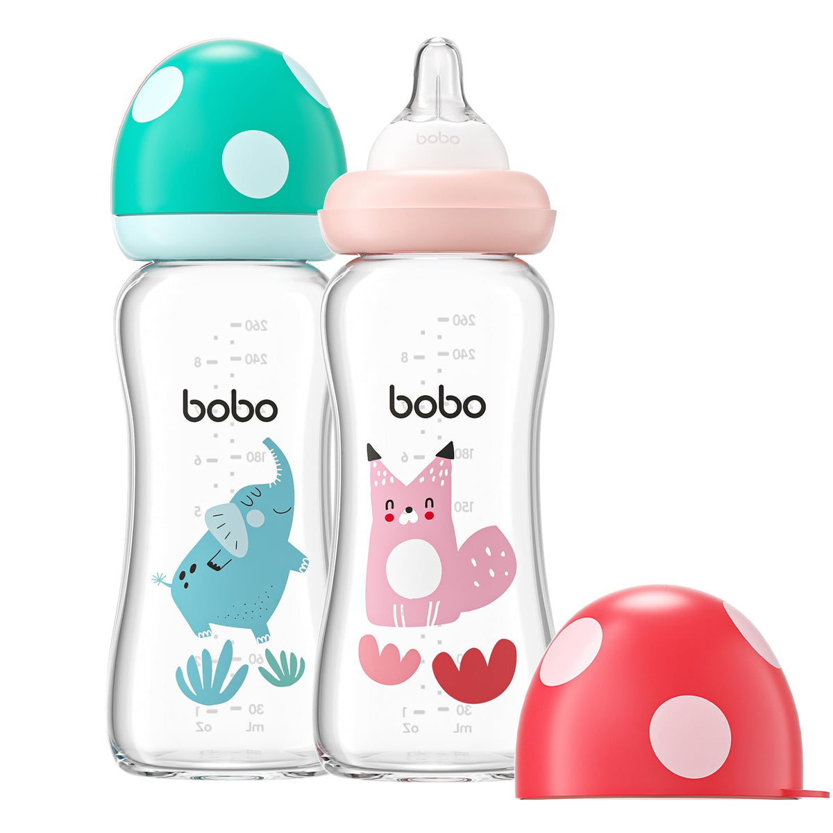 YOHKOH Natural Glass Baby Bottles, 8.8oz Red-A 4‑Pack