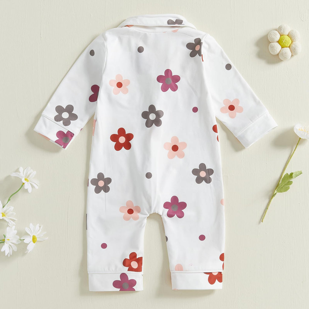 Balaflyie Baby Girl Button Down Pajamas Romper One-Piece Jumpsuit Long Sleeve Sleeper Infant Sleepwear (Daisy&White,0-3 Months)