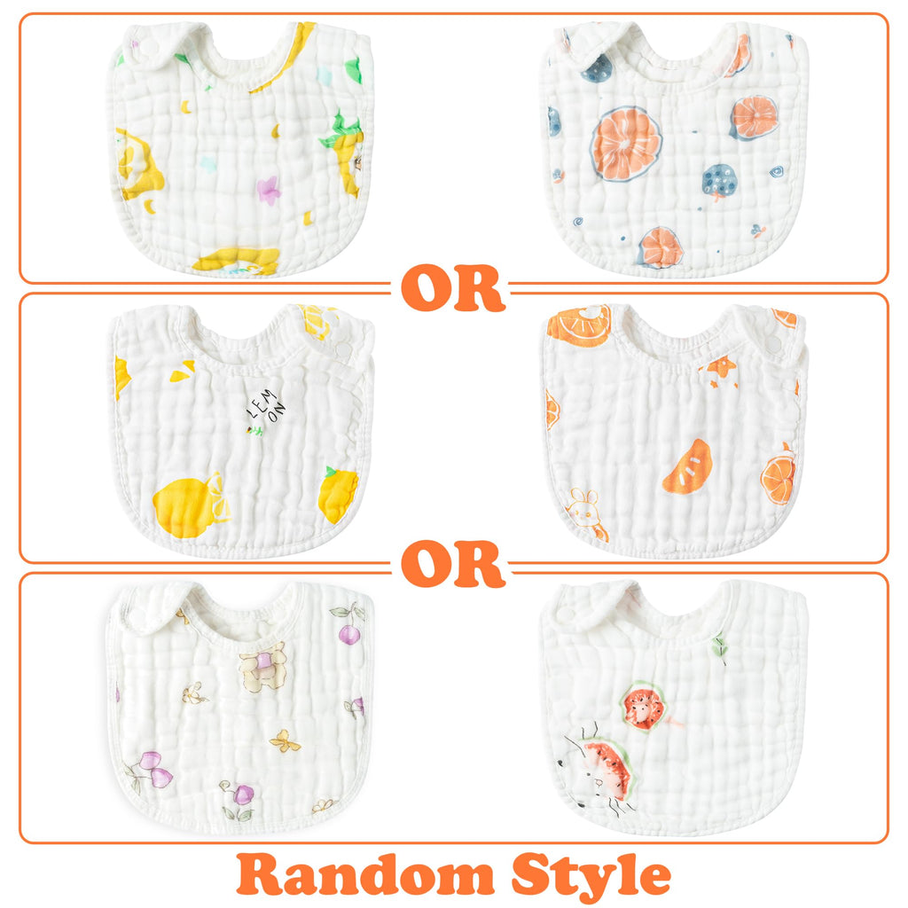 Zainpe 6Pcs Snap Muslin Cotton Baby Bibs Summer Strawberry Lemon Pattern Infants Feeding Bib Adjustable Machine Washable Unisex Burp Cloths with 6 Absorbent & Soft Layers for Drooling and Teething