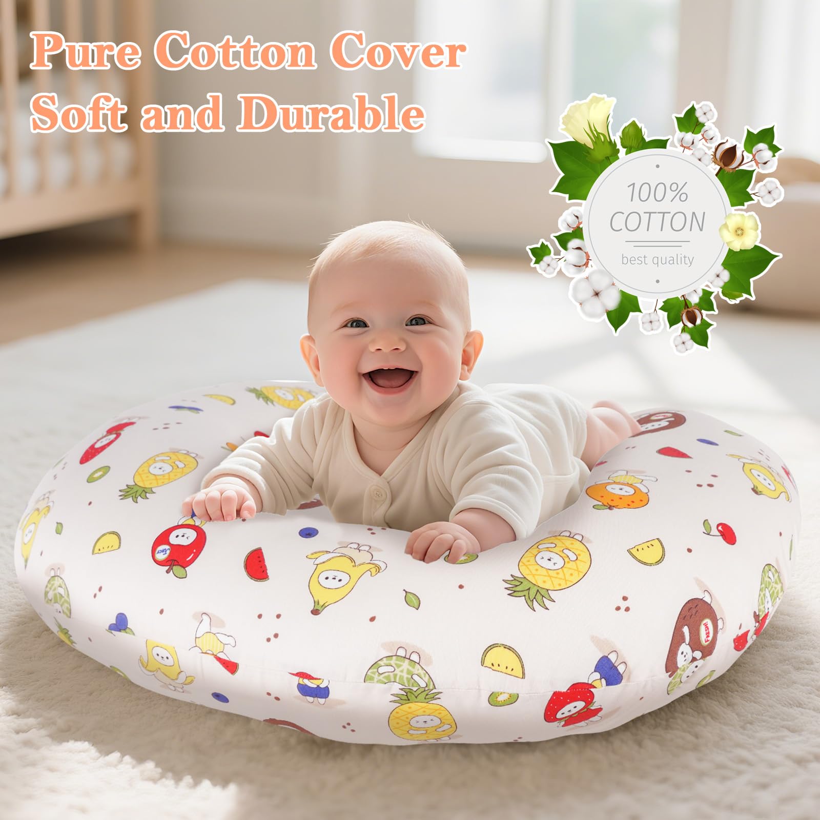CHANGX3KB Ergonomic Nursing Pillow for Breastfeeding & Bottle Feeding, Breastfeeding Pillow to Reduce Back Neck Strain, Suitable for Breastfeeding Mom & Baby, Washable Cotton Cover(Fruit)