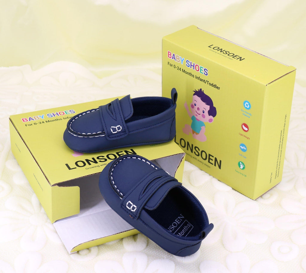 LONSOEN Baby Boys Girls Loafers Formal Dress Shoes,233 Navy Blue 6-12M