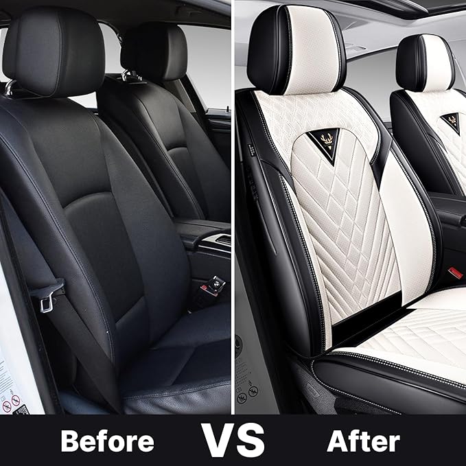 Car Seat Covers,Waterproof Faux Leather Automotive Comfortable Seat Covers Full Set for Cars SUV Truck Sedan,Universal Anti-Slip Seat Protector Breathable Seat Cover (2 Seat,Black&White)