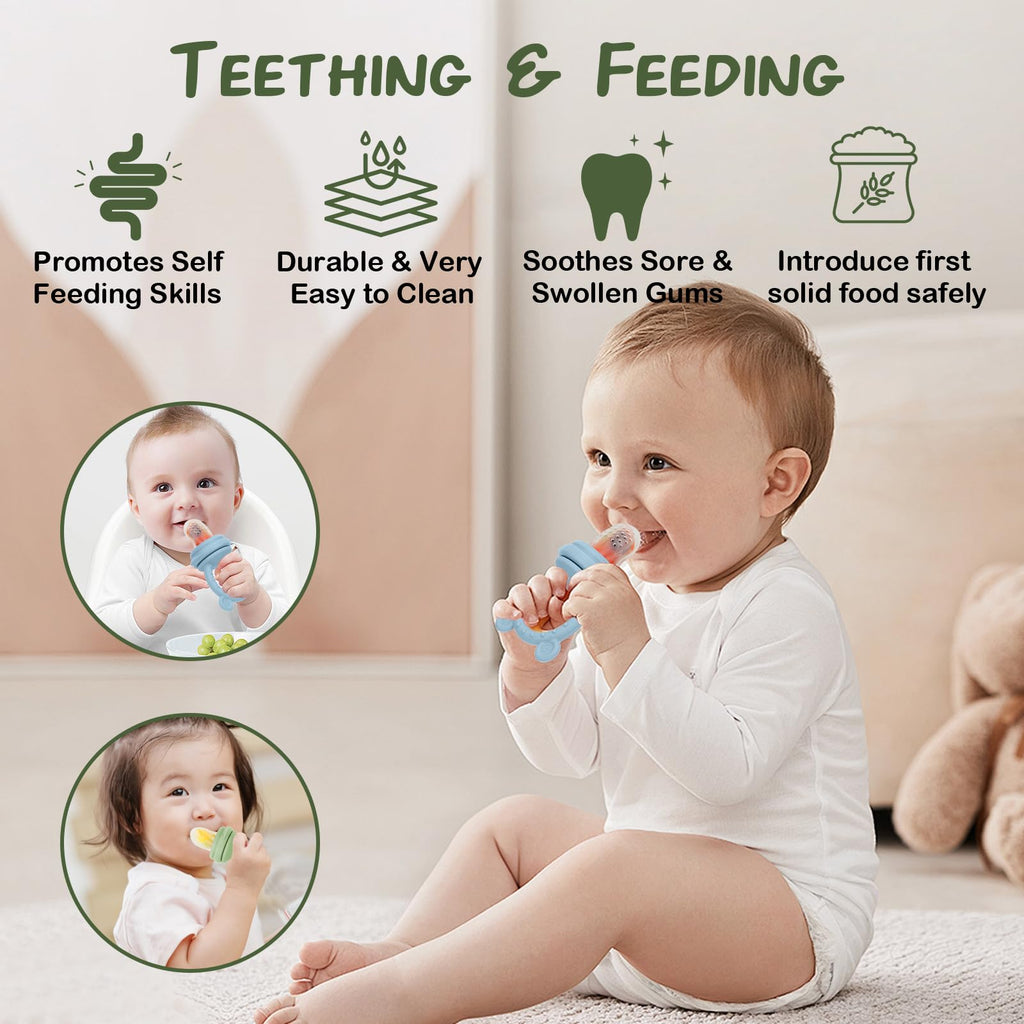 Baby Breastmilk Popsicle Molds & Baby Fruit Feeder (6 Pack), WAJIAYON Infant Food Freezer Tray Storage Containers, Silicone Teething Pacifier Feeder and Teether for Babies,Babies Feeder