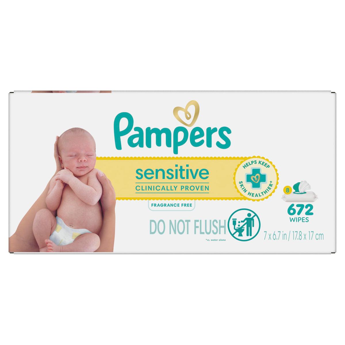 Pampers Sensitive Baby Wipes, Clinically Proven, Fragrance Free, Unscented, Water Based, Hypoallergenic Baby Wipes, Multi-Use Wipe, Hand Wipe 672 Total (12X Flip-Top Packs)