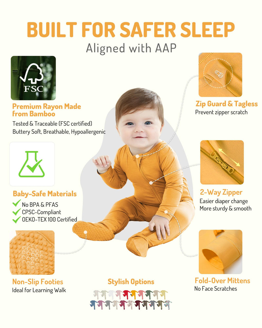 HAPIU Rayon from Bamboo Baby Footed Pajamas, 2 Way Premium Zipper, Footie for Baby Boy Girls, Newborn-24 Months, 2-Pack, Halloween & & Dark Grey, 12-18 Months