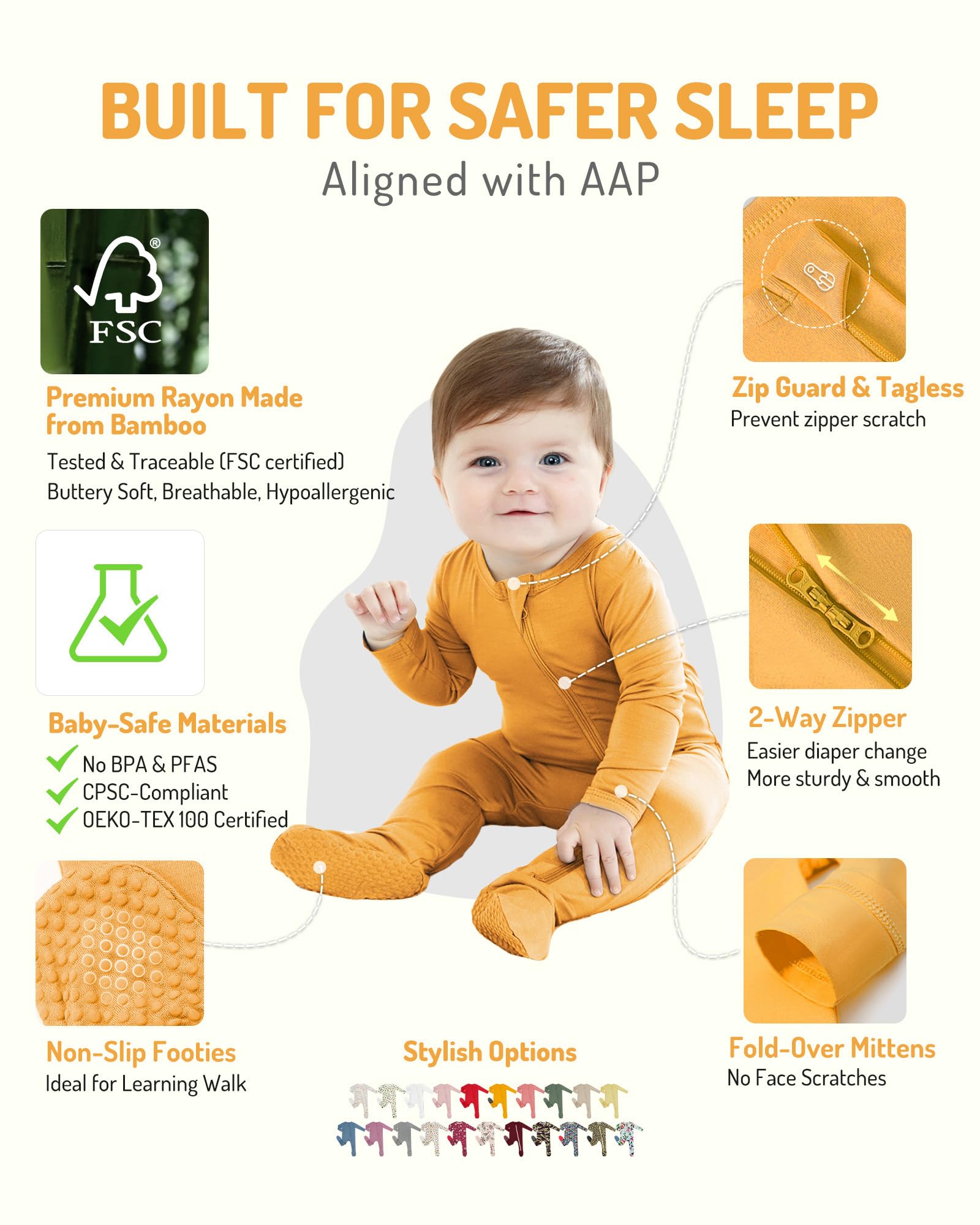 HAPIU Rayon from Bamboo Baby Footed Pajamas, 2 Way Premium Zipper, Footie for Baby Boy Girls, Newborn-24 Months, 2-Pack, Halloween & & Dark Grey, 12-18 Months