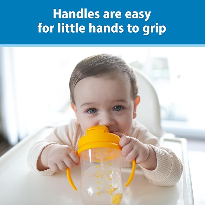 Dr. Brown's Milestones Baby's First Straw Cup, Training Cup with Weighted Straw, 9oz/270mL, Dark Blue/Vintage Yellow, BPA Free, 6m+, 2 Pack