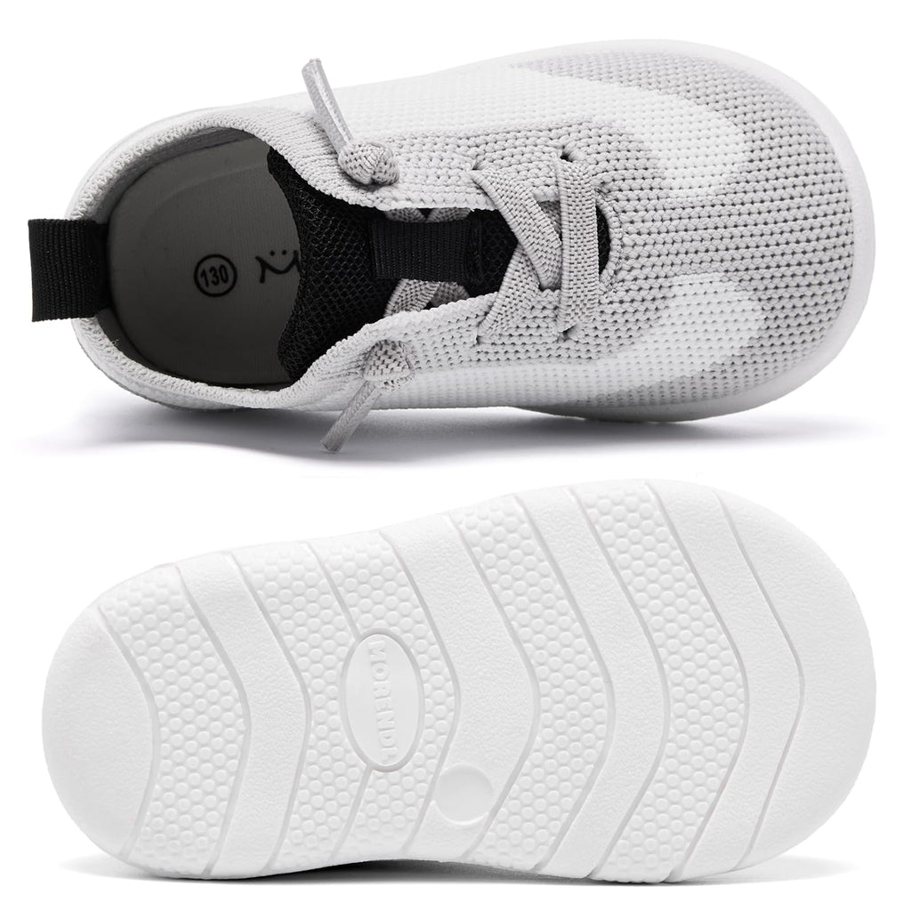 MORENDL Toddler Shoes Baby Walking Sock Shoes Infant Sneakers Boy Girl Barefoot Tennis Shoe Non-Slip Brethable White Grey Black