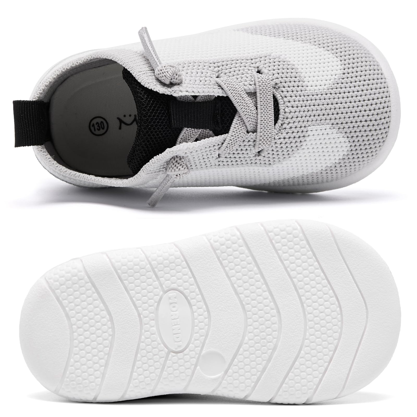 MORENDL Toddler Shoes Baby Walking Sock Shoes Infant Sneakers Boy Girl Barefoot Tennis Shoe Non-Slip Brethable White Grey Black