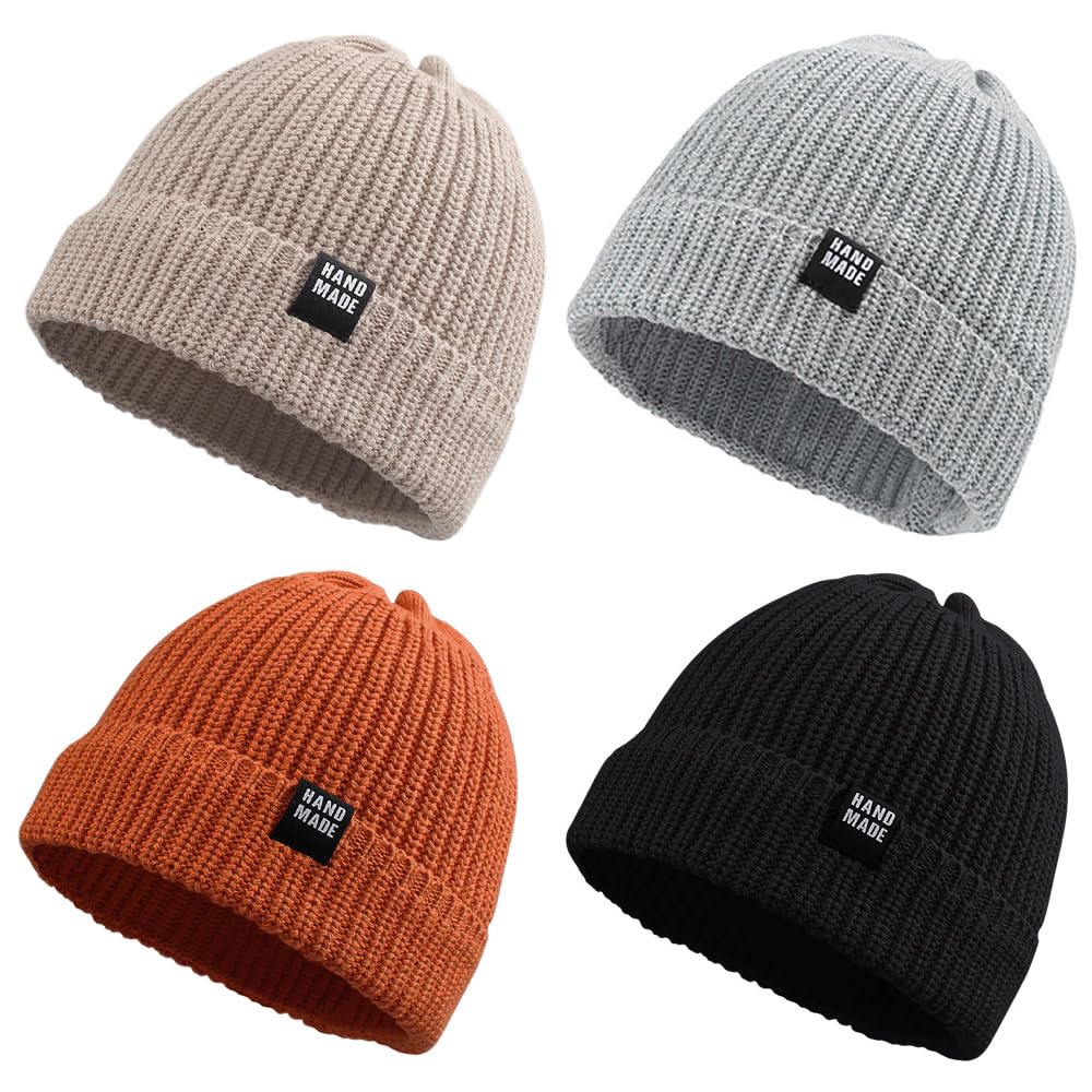 JANGANNSA Simple Knitted Baby Beanie Hip-Hop Boys Winter Hat Toddler Kids Bonnet for Girls 0-5Y (Black+Beige+LightGray+Caramel,S)