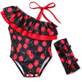 HINTINA 12 Month Baby Girls One Piece Swimsuits Infant Cherry Bathing Suit Off Shoulder Swimwear Swimming Beach Wear with Headband 12-18 Months