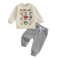 Nyapruwe Toddler Baby Boys Fall Winter Outfits Funny Print Top Pants Set (Beige G-animals, 2-3T)