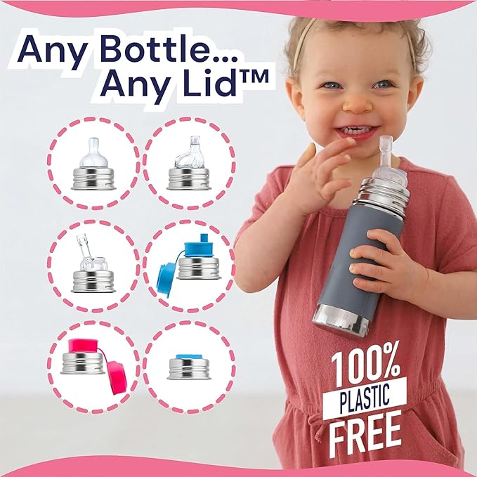 Pura Kiki 11oz/325ml Stainless Steel Straw Bottle w/Sleeve - 100% Plastic-Free, MadeSafe Certified, 100% Medical-Grade Silicone Straw for Kids, Toddlers, Preschoolers, Babies & Infant - New Aqua