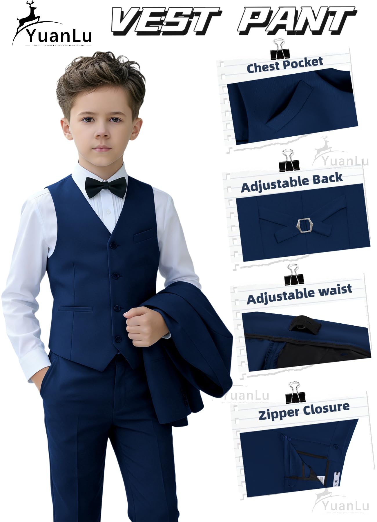 Kids Tuxedo Navy Blue Ring Bearer Outfit Slim Fit 5T Suit for Boys