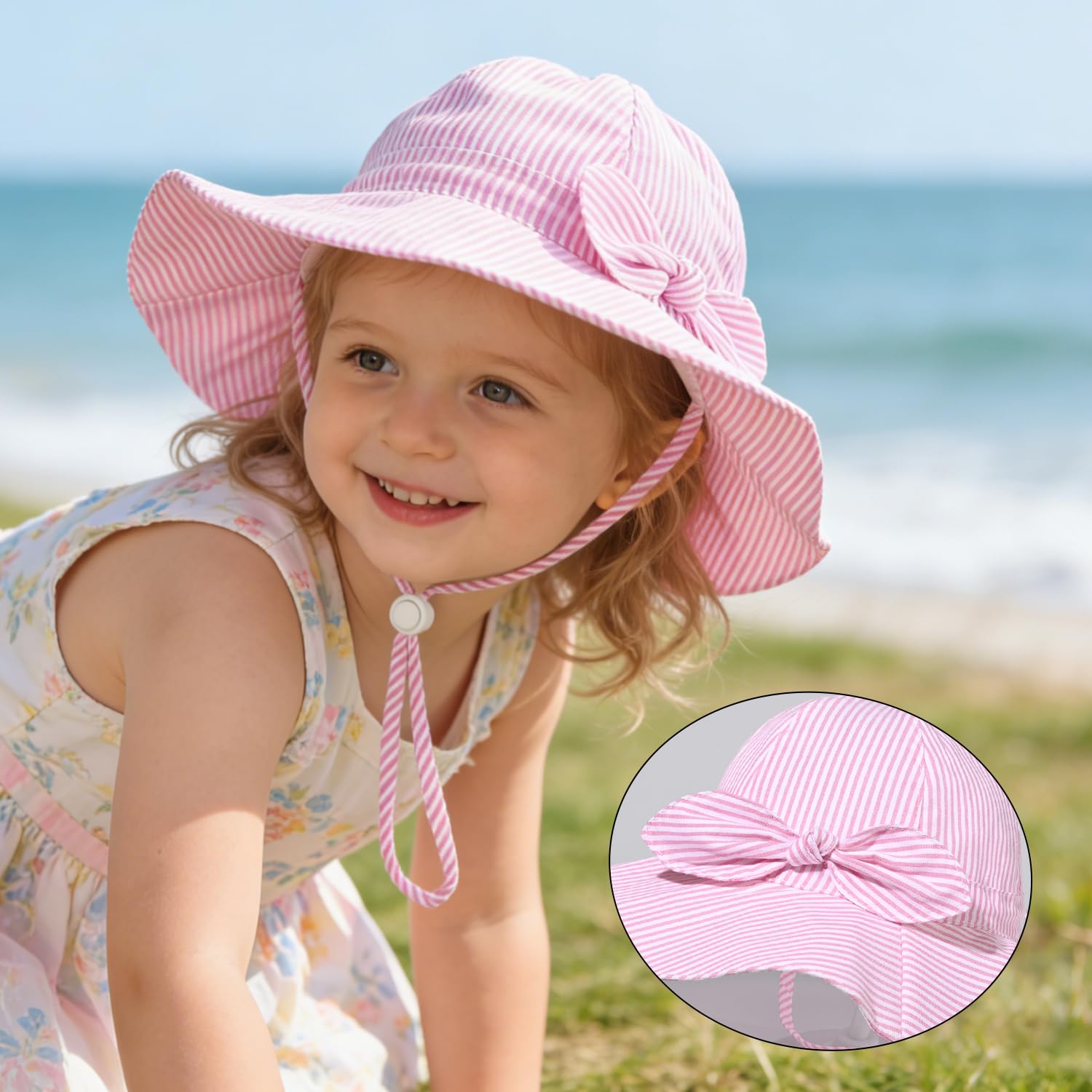 Baby Girl Sun Hat Kids Summer Beach Wide Brim Hats Toddler Bucket Hat 6-24M
