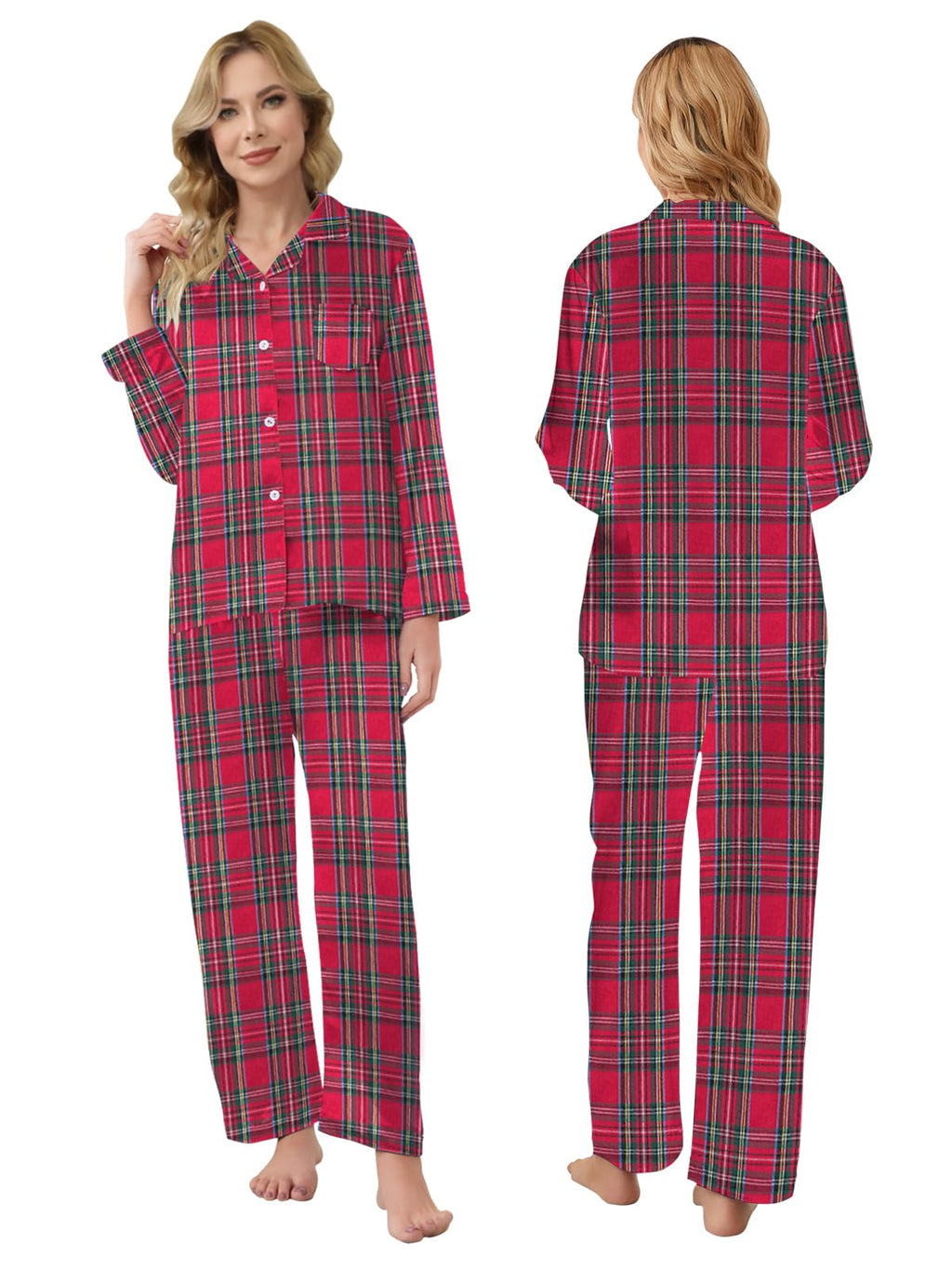 Family Pajamas Set, Kids Plaid Long Sleeve Lounge Set Button Down Pj Sets, Scottish Red, 13-14 Years = Tag 170