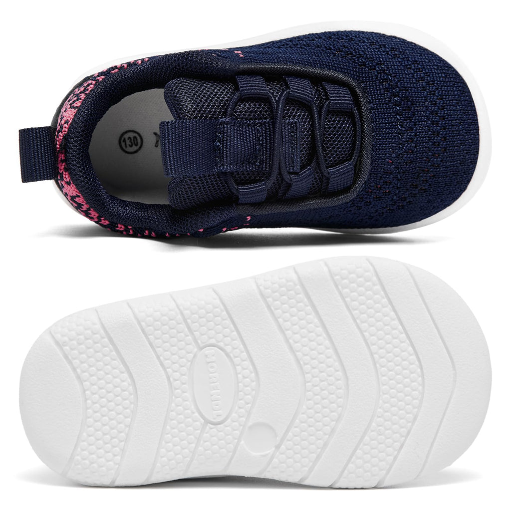 MORENDL Toddler Sneakers Baby Slip On Walking Shoes Non-Slip Breathable Boys & Girls Running Shoes Infant Tennis Shoes Blue Pink 12-15 Months Size 5