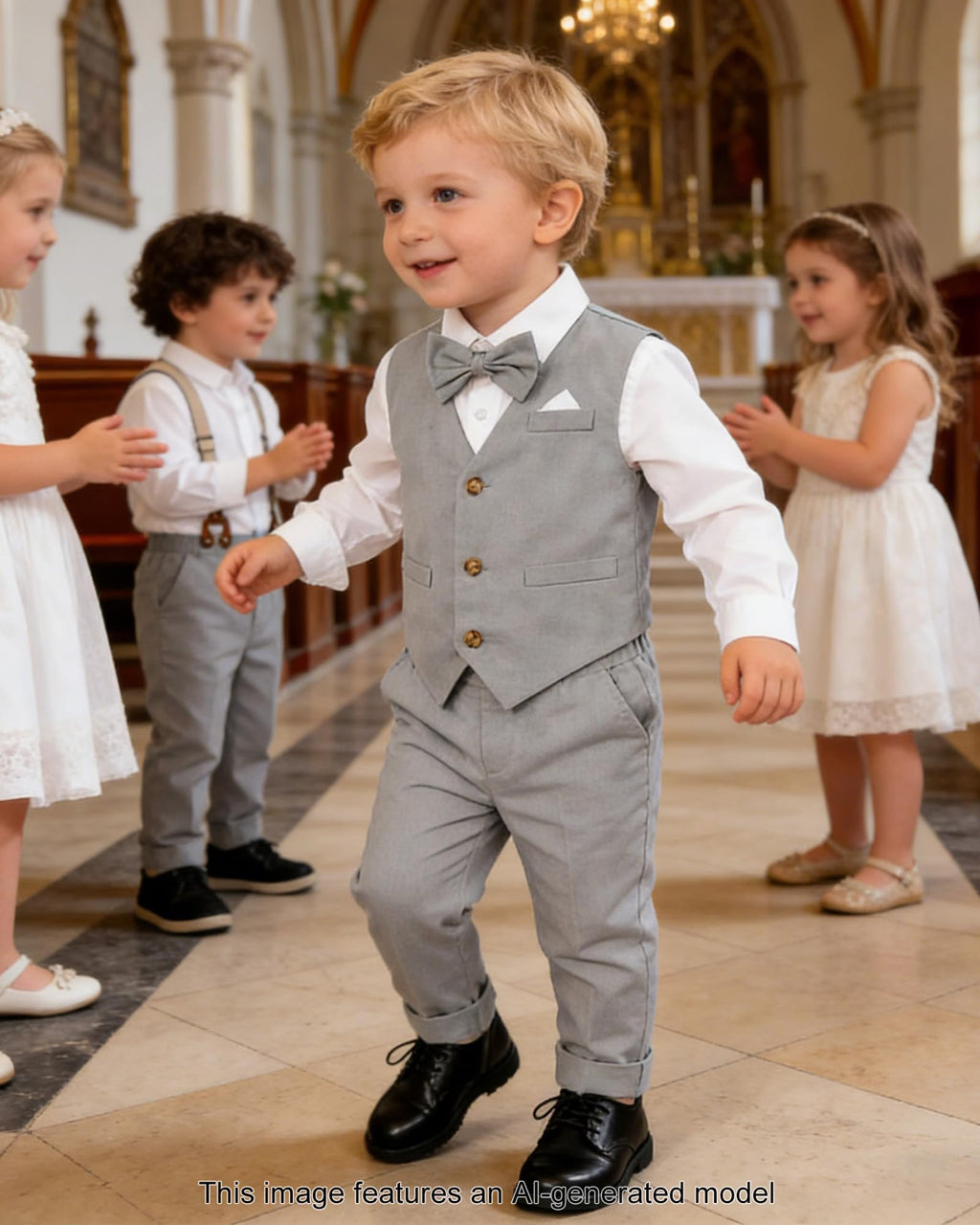 SANGTREE Boys Cotton Linen Formal Suit Linen Grey-1 9-12 Months=Tag 70