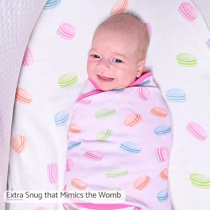 LollyBanks Baby Swaddles 100% Organic Cotton, 3-6 Months Baby Girl Swaddles with Easy Change Zipper, Swaddle Sack for Newborn Girls (Macarons Print)