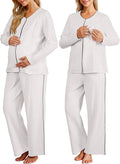 OUGES 100% Cotton Women's Maternity Nursing Pajamas Sets Button Down Breastfeeding Loungewear Top & Pants with Pockets