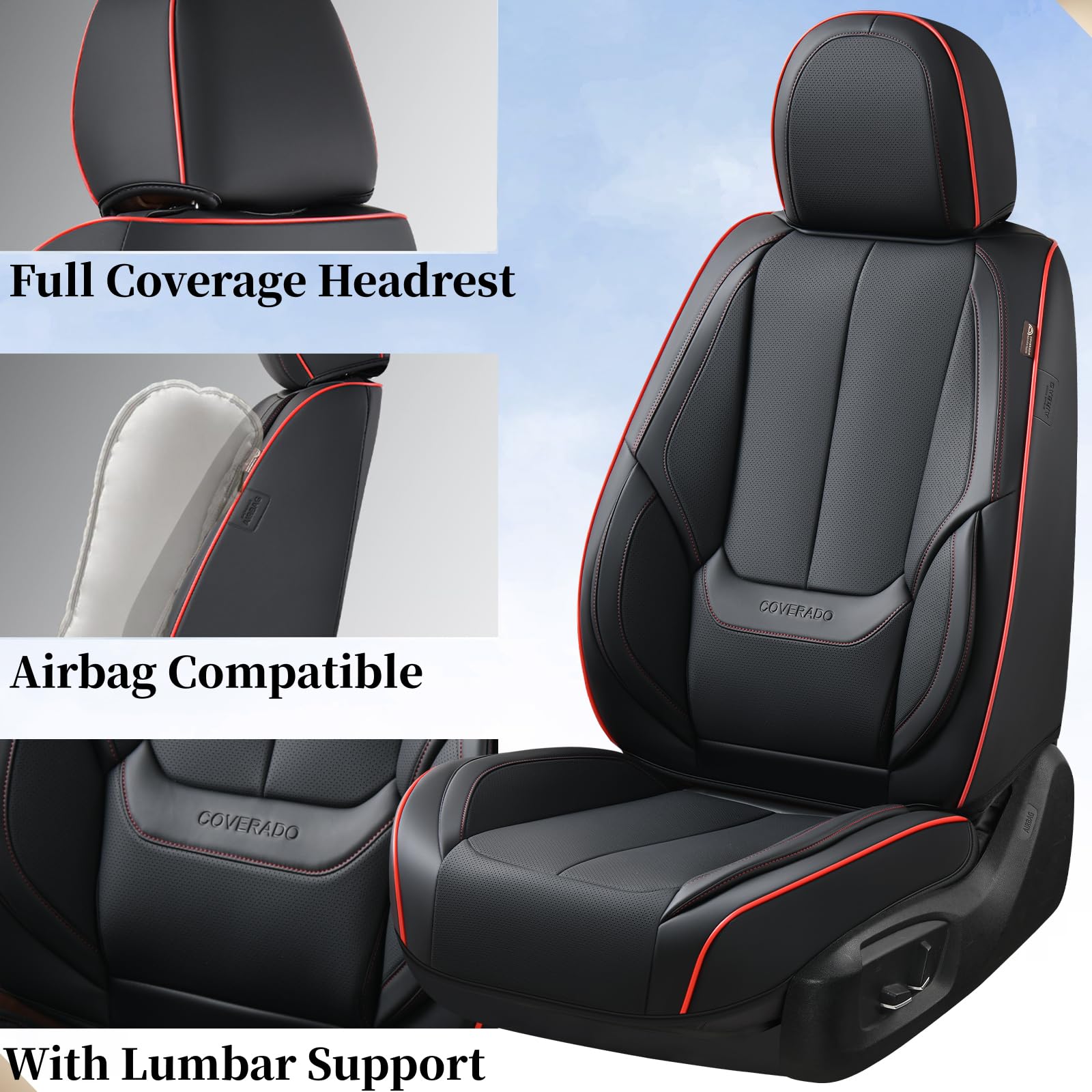 Coverado Car Seat Covers, Seat Covers for Cars, Waterproof Leather Auto Seat Protectors, Leather Car Seat Cushion, Car Interiors Accessories Universal Fit for Most Cars