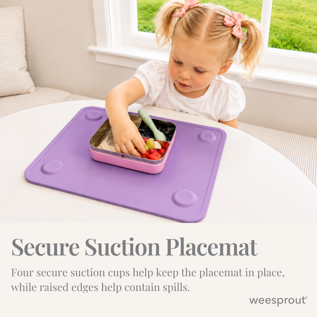 WeeSprout Silicone Suction Placemats for Babies, Toddlers & Kids, Durable Food Grade Silicone with Non-Slip Suction, Raised Edges Contain Mess, Dishwasher Safe, for Dining Table & Restaurants, 2 Pack