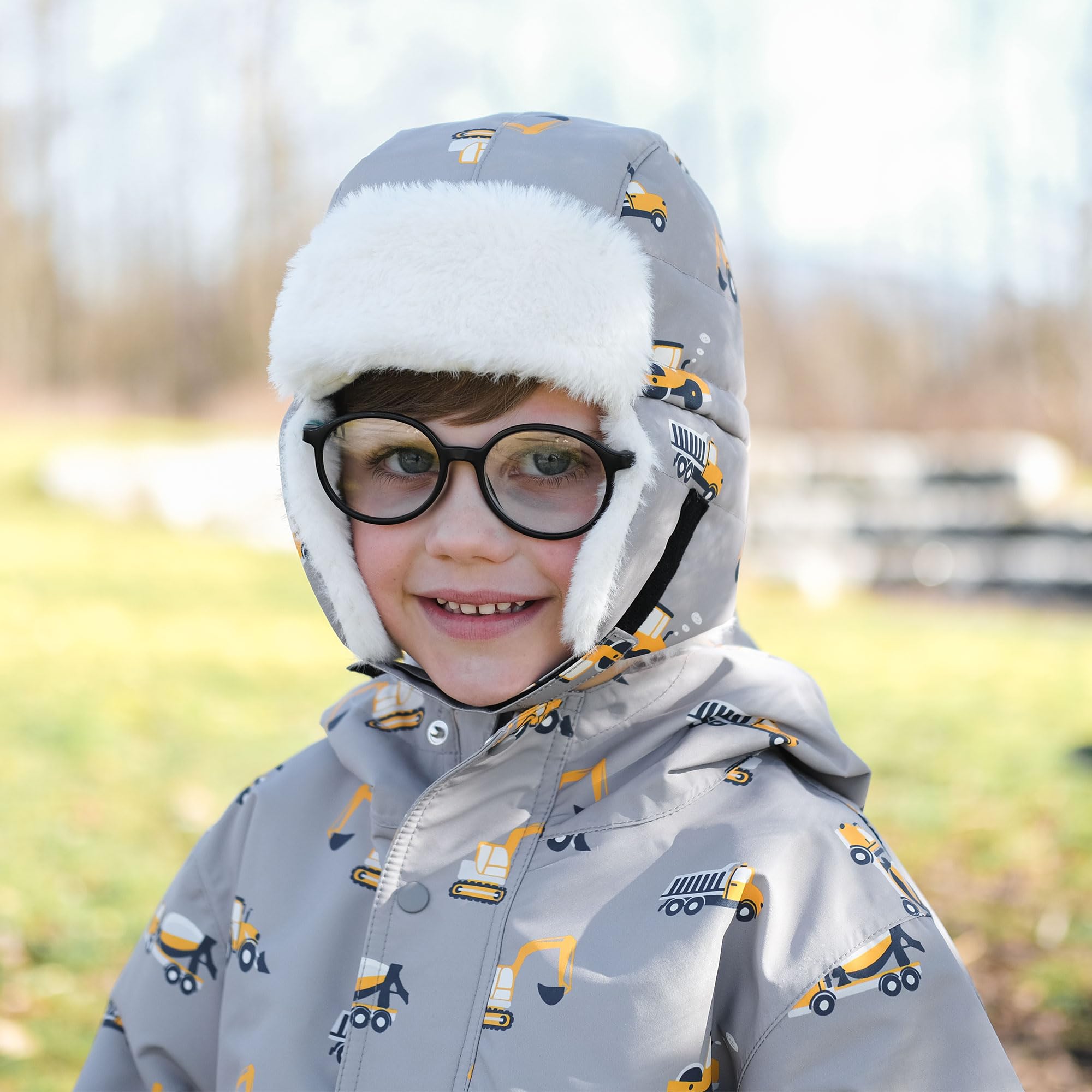 JAN & JUL Toasty-Dry Trapper Hat for Baby and Kids (Grey Construction, XL)
