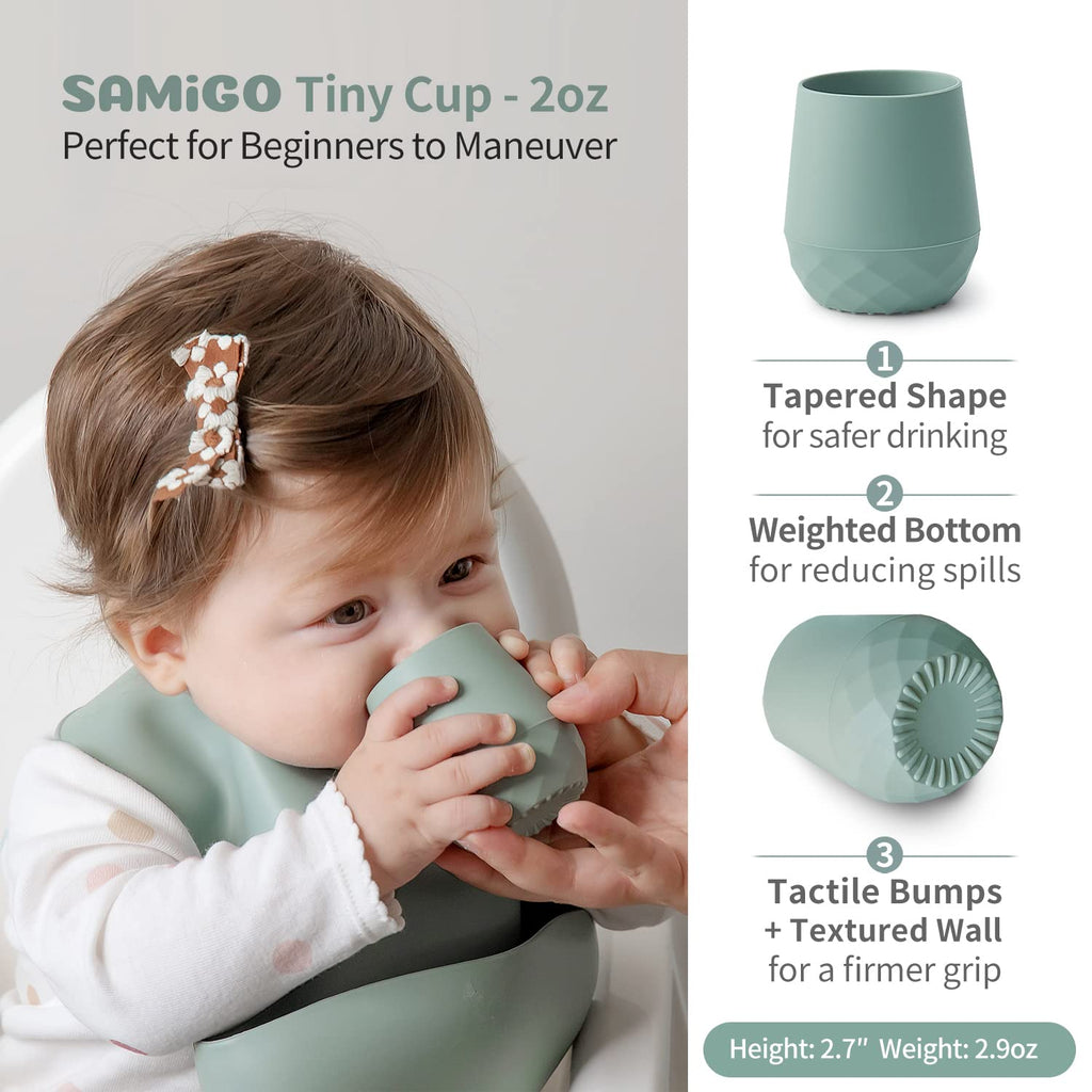SAMiGO Silicone Baby Open Cup and Self Feeding Spoons Set, 6+ Months, 3 Pcs
