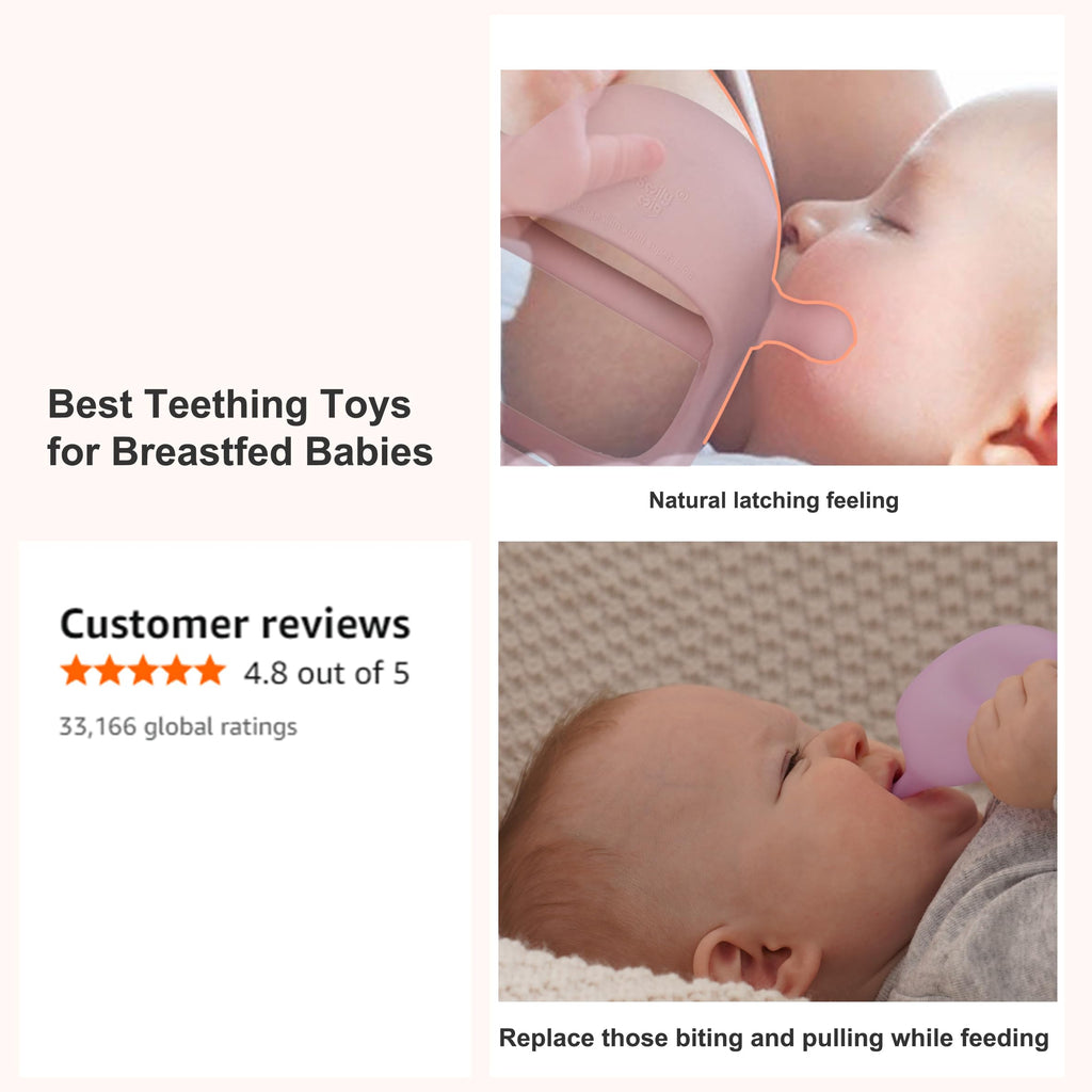 Smily Mia 2pack Penguin Teether for Babies 0-6Month, Infant Teething Toys,Pacifiers for Breastfed Babies, Silicone Teething Mittens for 3-6Months, Perfect Shower Gift+Baby Registry, Pink&Purple