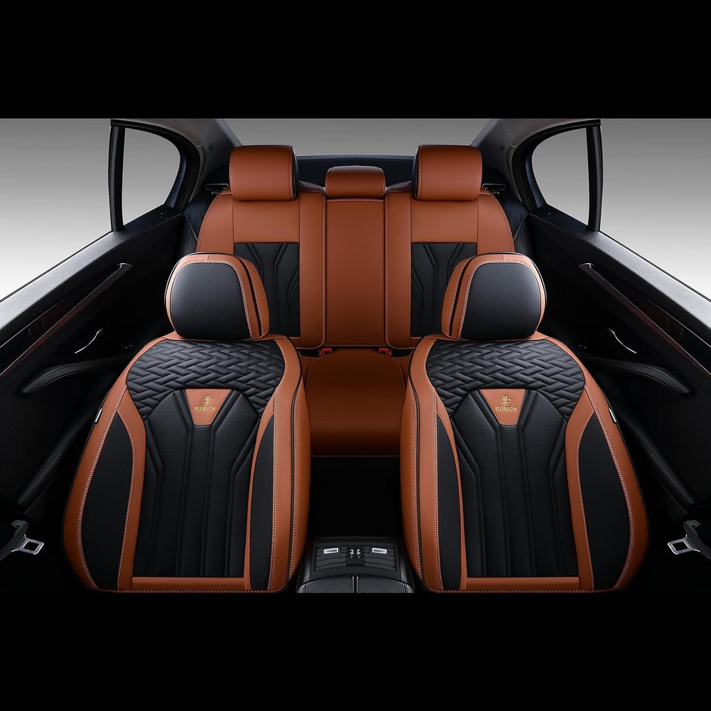 FLORICH Rear Seat Covers Leather Car Seat Covers Waterproof Back Seat Cover Automotive Seat Covers Universal Seat Cushion Protector for Most Cars Trucks SUV-Brown&Black
