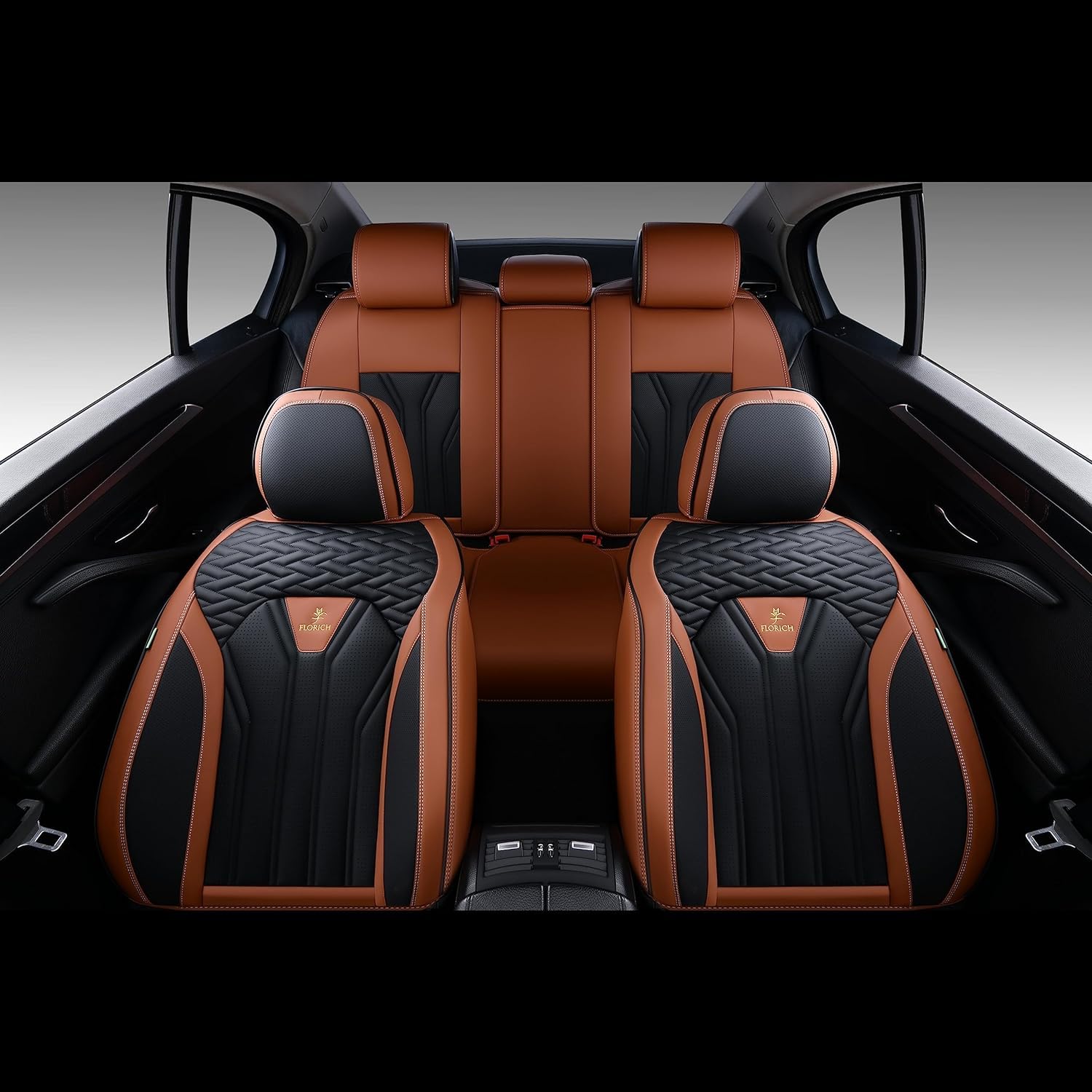 FLORICH Rear Seat Covers Leather Car Seat Covers Waterproof Back Seat Cover Automotive Seat Covers Universal Seat Cushion Protector for Most Cars Trucks SUV-Brown&Black
