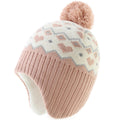 Moon Kitty Baby Girl Knit Hat with Ear Flaps Winter Warm Toddler Beanie for 6-12 Months Soft Acrylic Knit & Fleece Lined Ear Protection Cute Pom Pom Hat for Baby