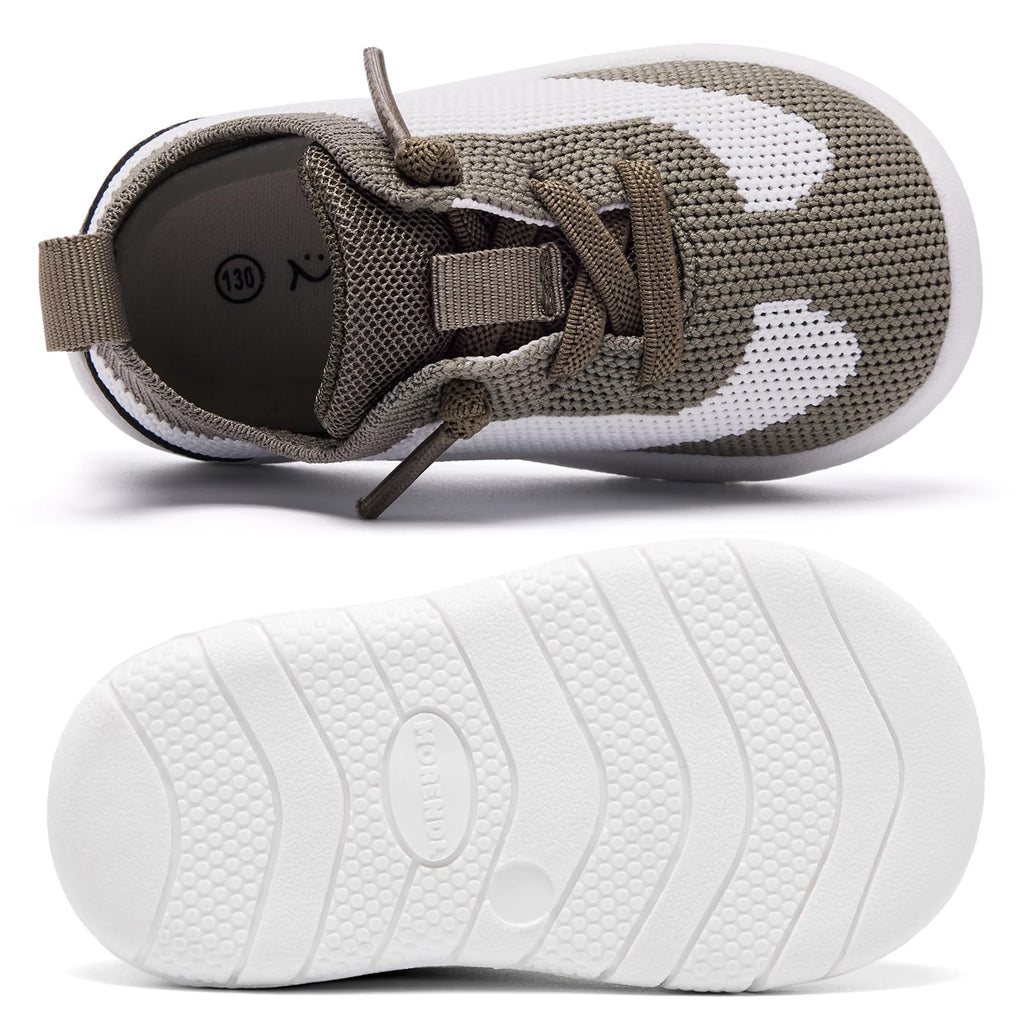MORENDL Toddler Shoes Baby Walking Sock Shoes Infant Sneakers Boy Girl Barefoot Tennis Shoe Non-Slip Brethable White Brown