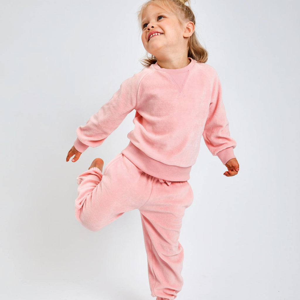 HonestBaby 2-Piece Cozy Velour Sweatshirt and Jogger Sweatpants Set 100% Organic Cotton for Toddler, Baby Boys, Girls, Pink, 12 Months