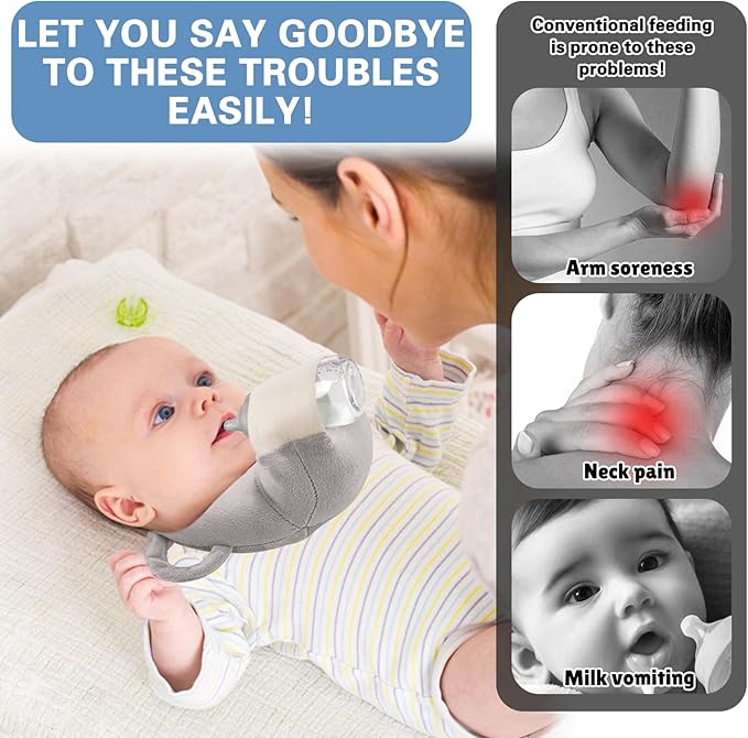 2 Pack Bottle Holder Pillow, Feeding Support Pillow for Mom Easier Nursing, Ergonomic Bottle Feeding Holder, Sore Arm & Wrist Relief (Grey)