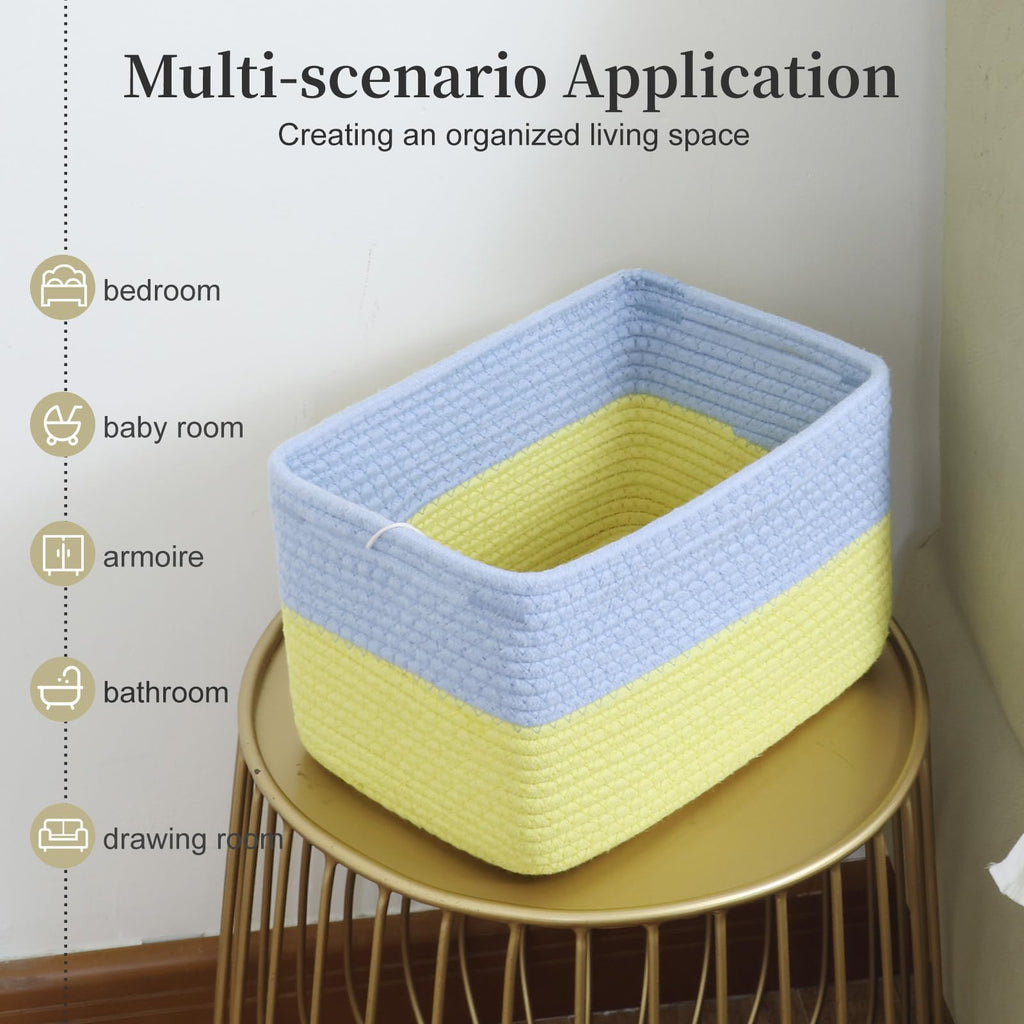 Hopegiver 3 Pack Rainbow Woven Storage Baskets for Shelves, 11x8x7 Inch Cotton Rope Decorative Organizer Bins for Blanket Clothes Book Baby Pet, Colorful Toy Basket for Kids Room, Playroom, Nursery