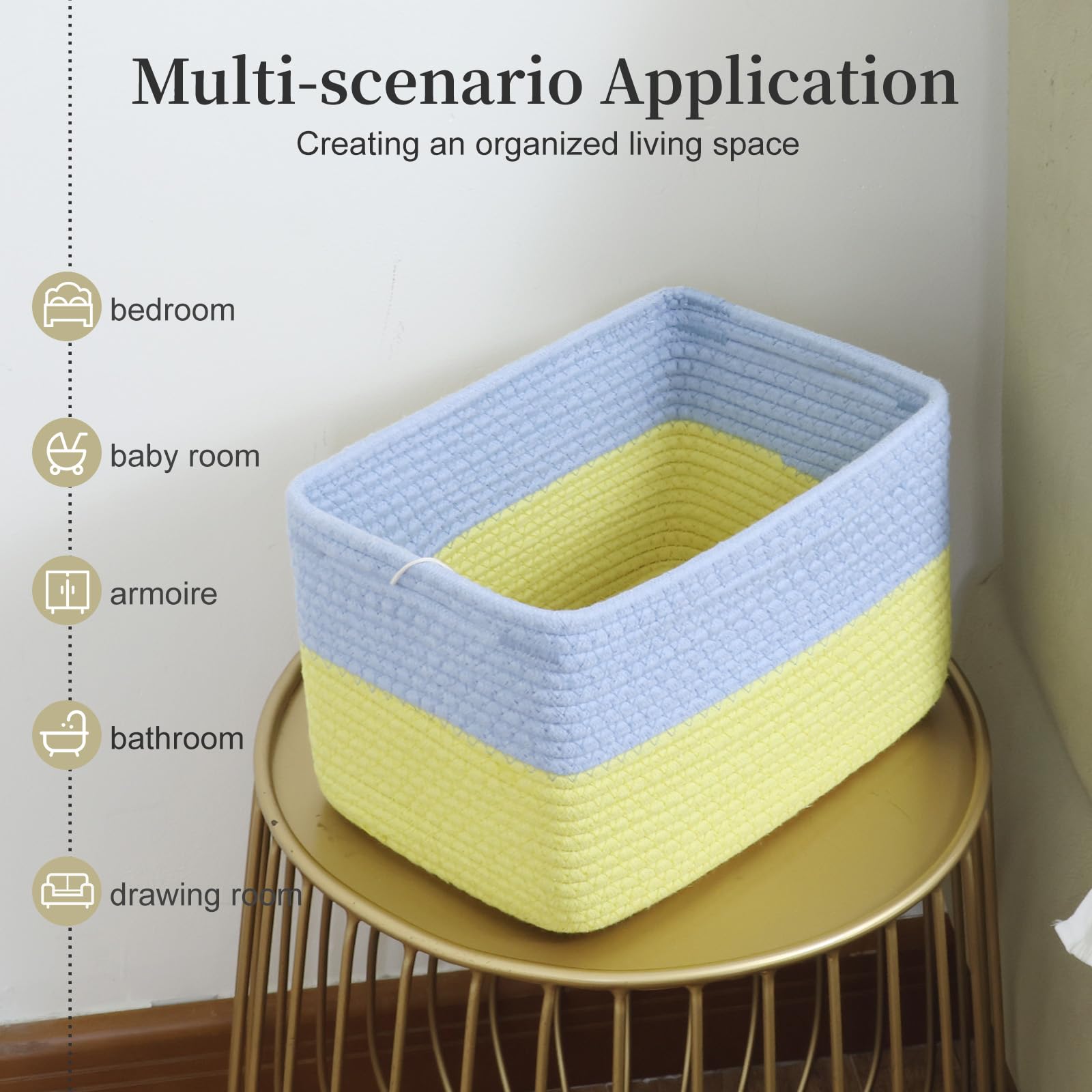 Hopegiver 3 Pack Rainbow Woven Storage Baskets for Shelves, 11x8x7 Inch Cotton Rope Decorative Organizer Bins for Blanket Clothes Book Baby Pet, Colorful Toy Basket for Kids Room, Playroom, Nursery