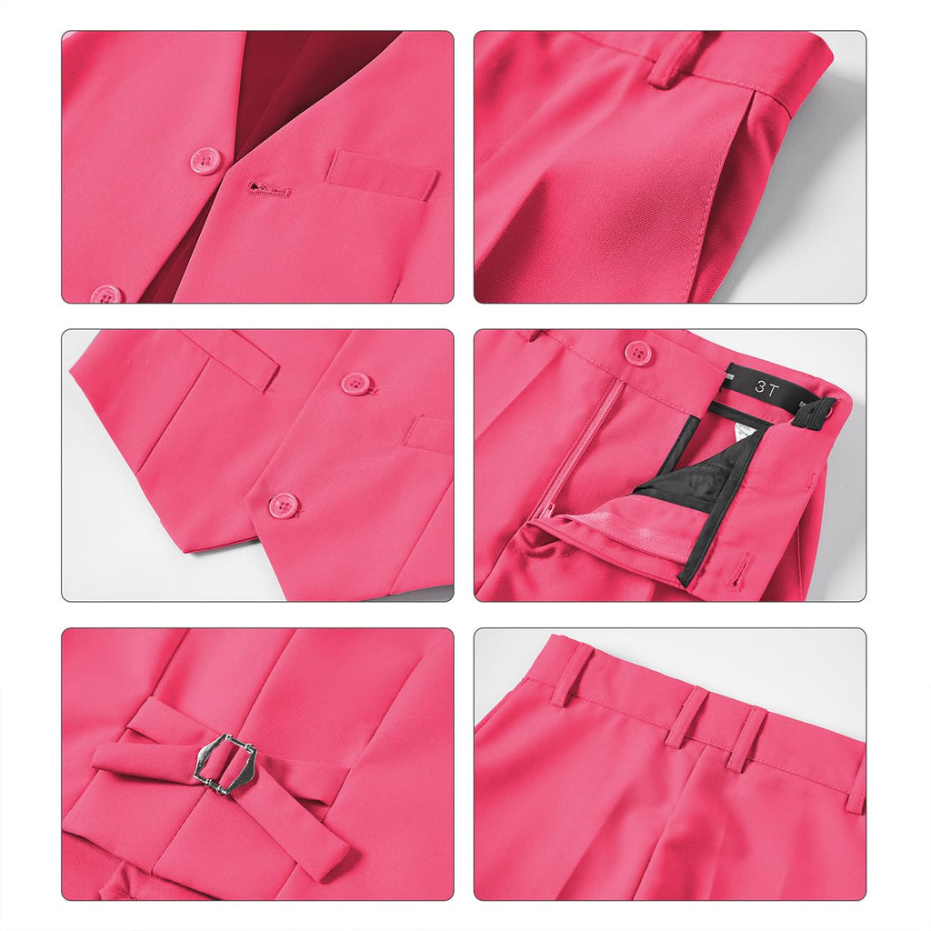 Lycody Boys Suit Vest Set Formal Dress Suits Wedding Outfit, Hot Pink, 5T