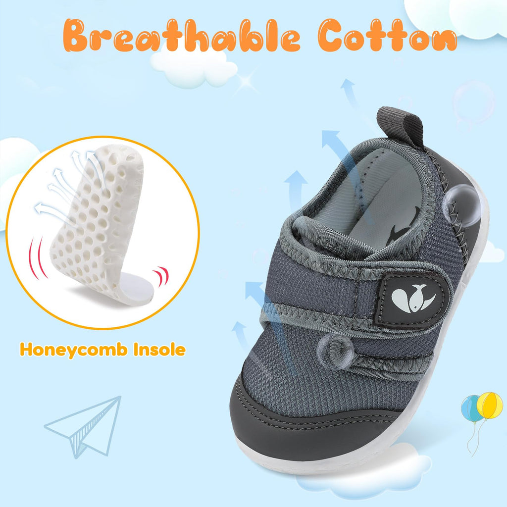 FEETCITY Unisex Baby Shoes Boys Girls Toddler Sneakers Slip On Infant First Walking Shoes Crib Shoe Grey