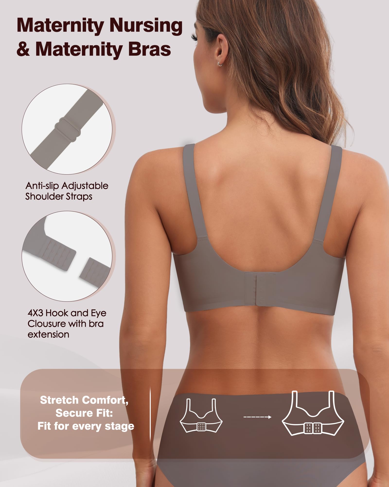 As Fairy Wireless Nursing Bra Jelly Support Maternity Bra Coffee XL