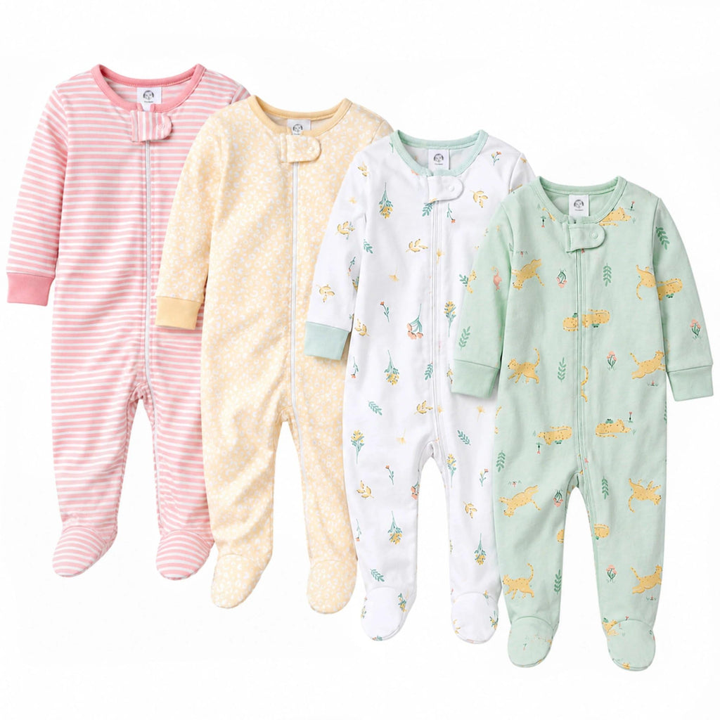 Gerber Baby Girls' 4-Pack Sleep 'N Play Footie, Leopard, 0-3 Months