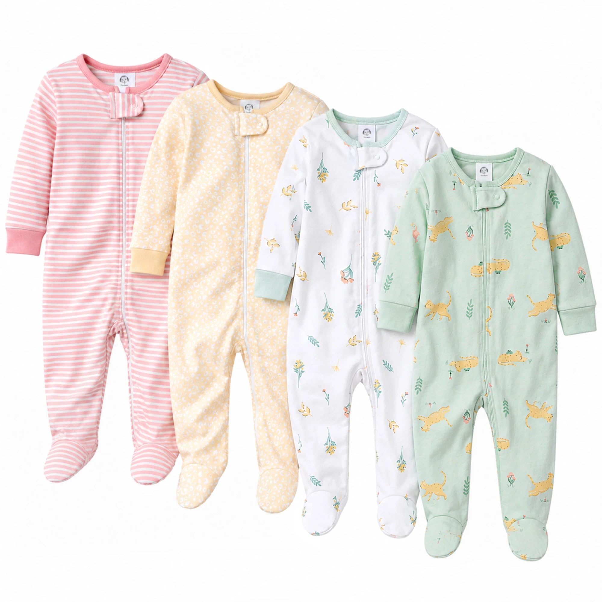 Gerber Baby Girls' 4-Pack Sleep 'N Play Footie, Leopard, 0-3 Months
