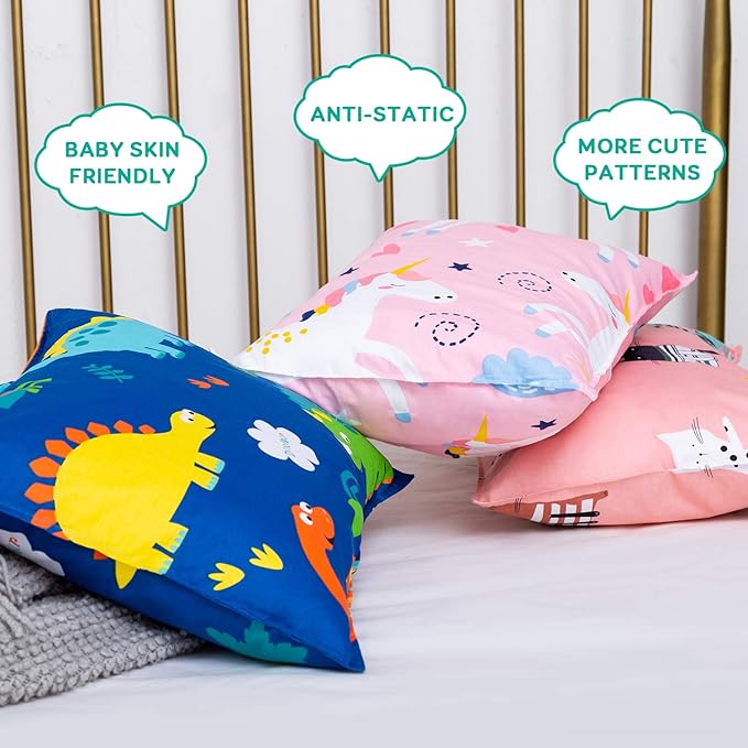Cottonblue Toddler Pillow Set with Organic Cotton Pillowcase, Pink Unicorn, 14x19 inches, Machine Washable