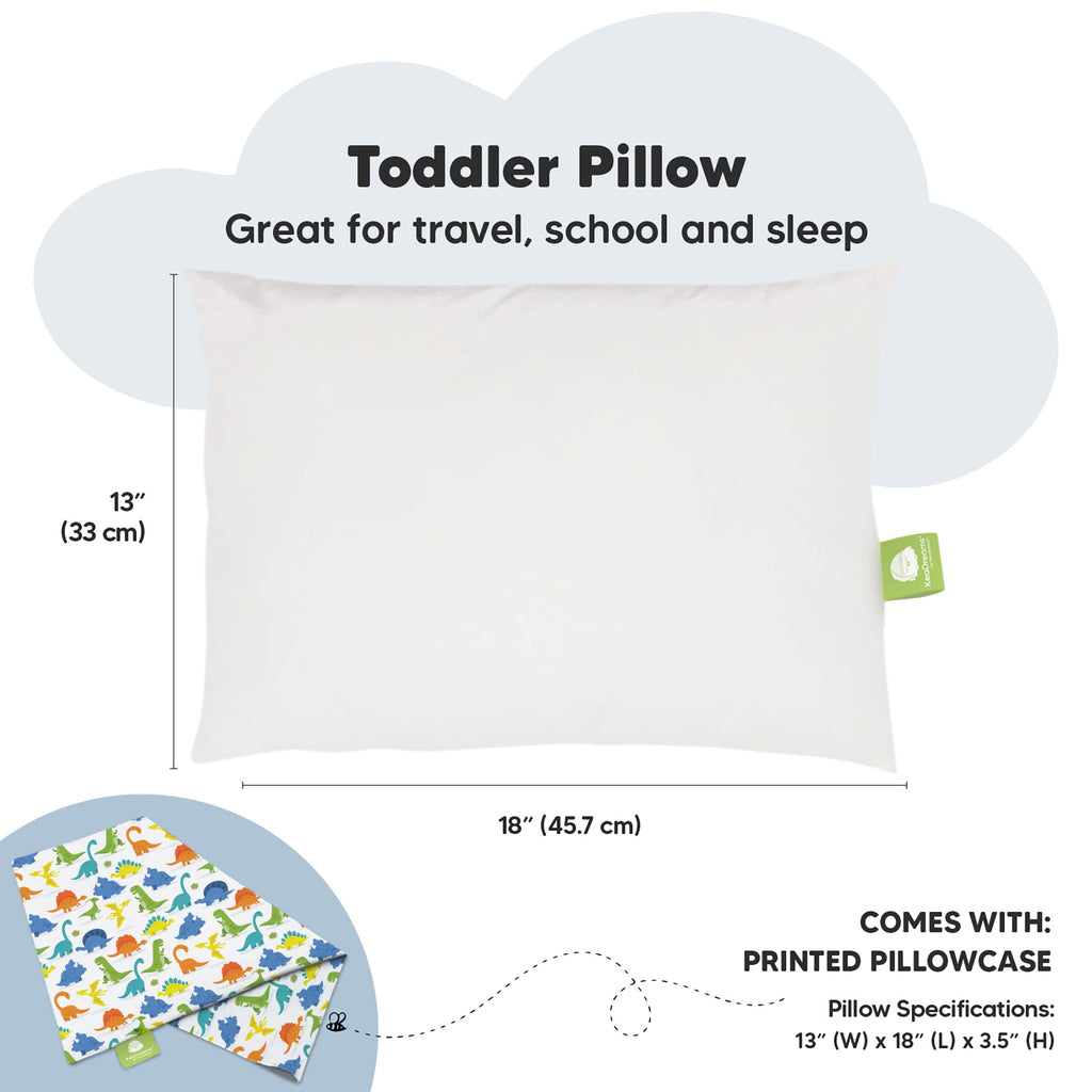 Toddler Pillow with Pillowcase, 13x18 My Little Dreamy Pillow (Happy Dino)